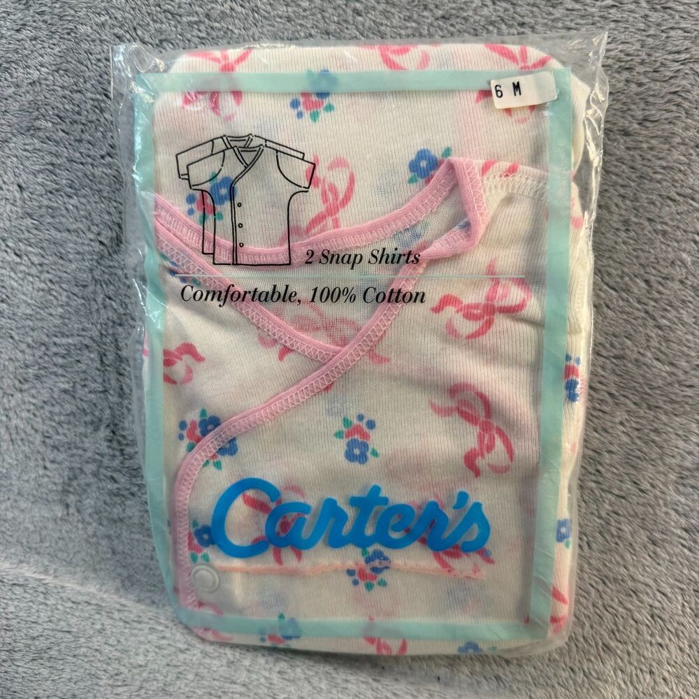 Vintage Carter's Baby Girls 6M 2 Pack Snap Shirts Floral Made USA Cotton NEW